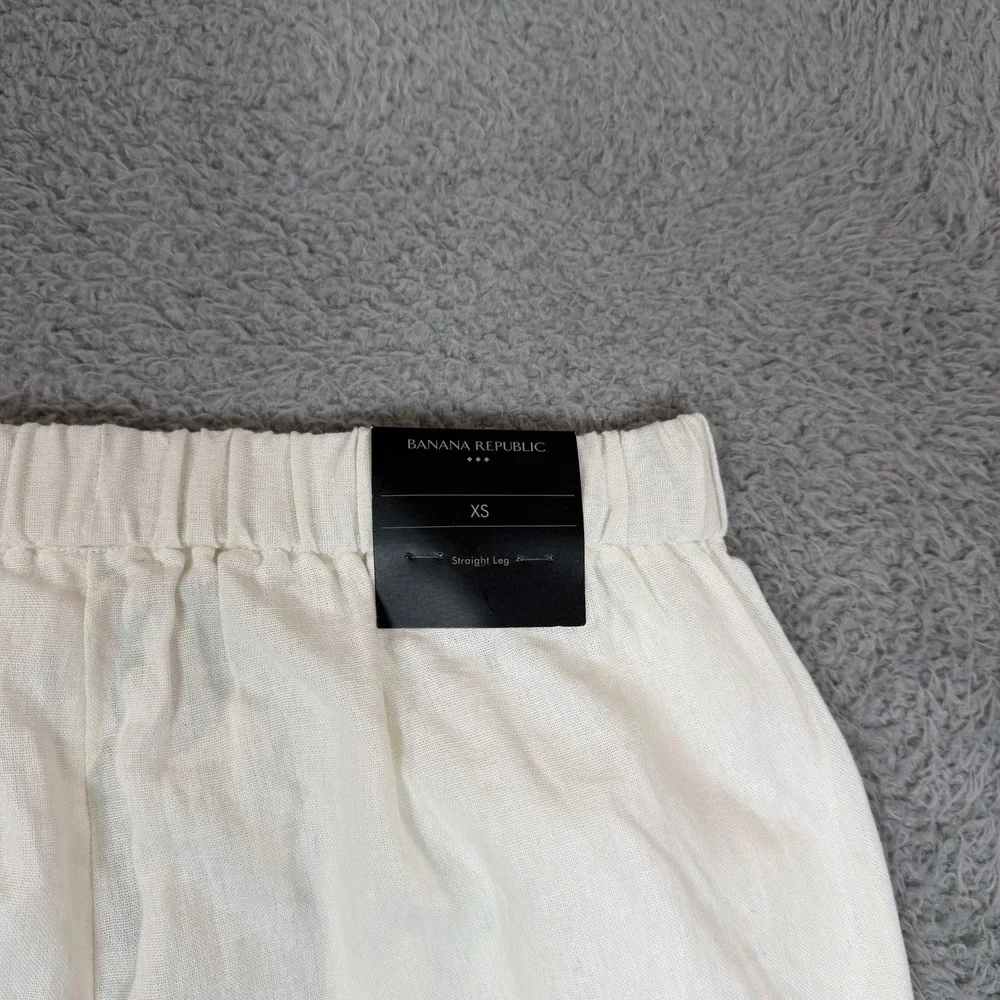Banana Republic Womens White Linen Blend Straight Leg Elastic Waist Pants XS NEW